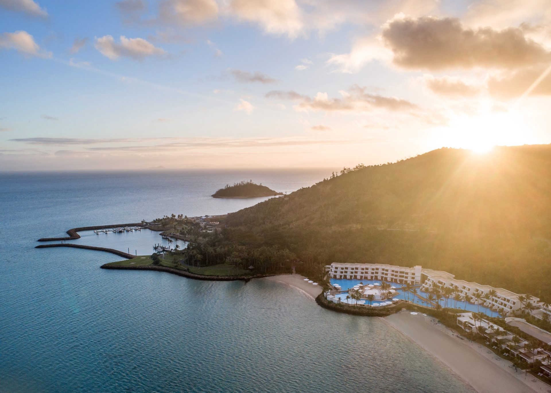 Aerial view of InterContinental Hayman Island Resort on a private island in the Whitsundays